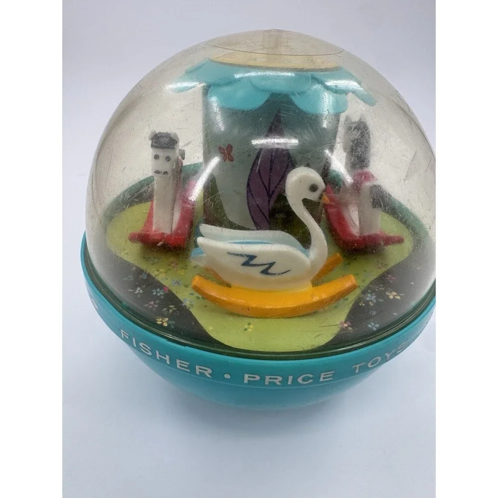 VINTAGE 1966 Fisher Price ROLY POLY CHIME BALL #165 Swans and Horses Weighted